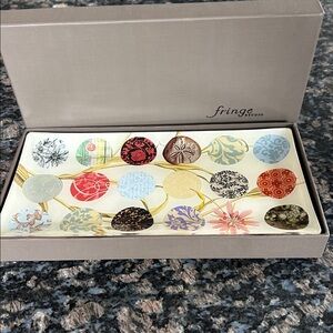 FRINGE STUDIO RECTANGULAR DOT GLASS TRINKE TJEWELRY DISH TRAY 9X4.5 NWT